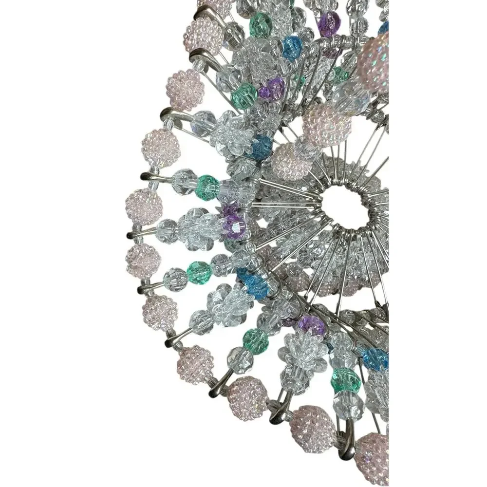 Vintage‎ Handmade Safety Pin Ruffled Bead Basket White Purple Pink Easter 12